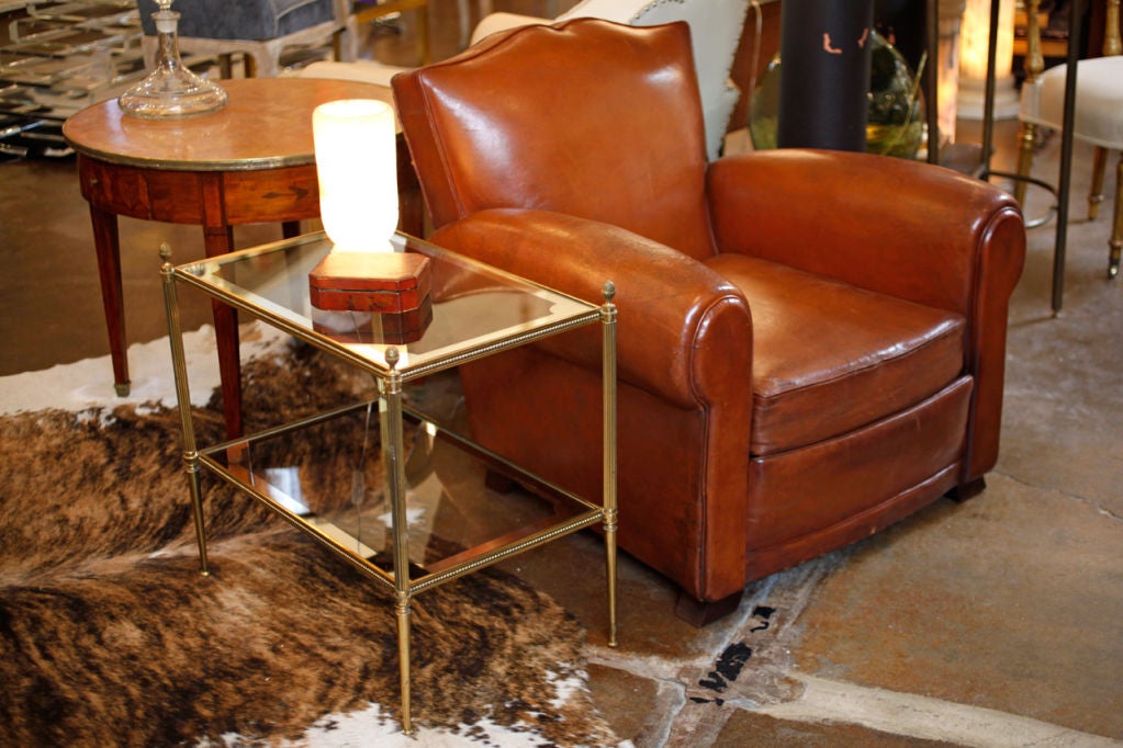 French Vintage Brass and Glass Side Table