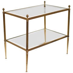 French Vintage Brass and Glass Side Table