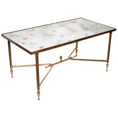 French Brass and Mirrored Glass Coffee Table