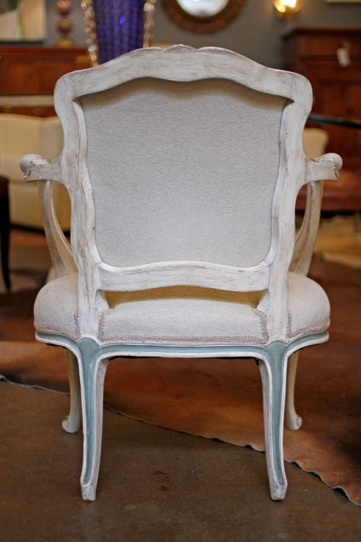 20th Century Louis XV Hand Painted Fruitwood Armchair