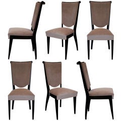 Vintage Set of 6 Art Deco Lacquered Fruitwood Dining Chairs