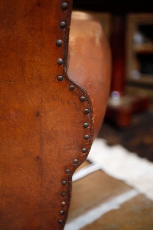 Mid-20th Century Pair of Lambskin Havana Leather Moustache Back Club Chairs