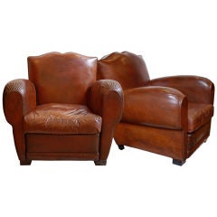 Pair of Lambskin Havana Leather Moustache Back Club Chairs