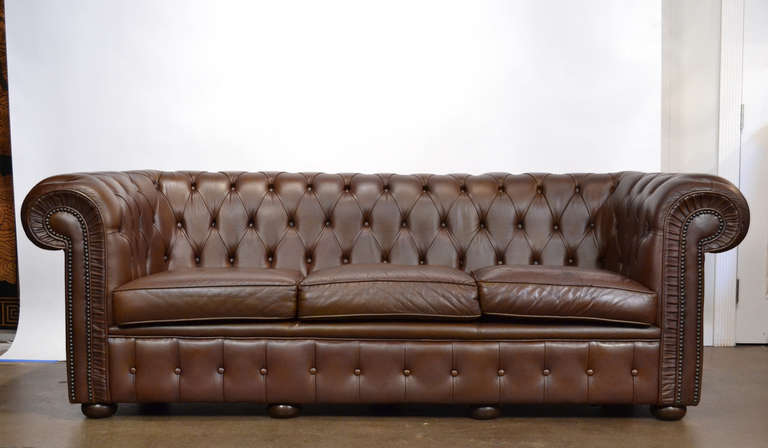 Mid-Century Modern English Vintage Chesterfield Sofa
