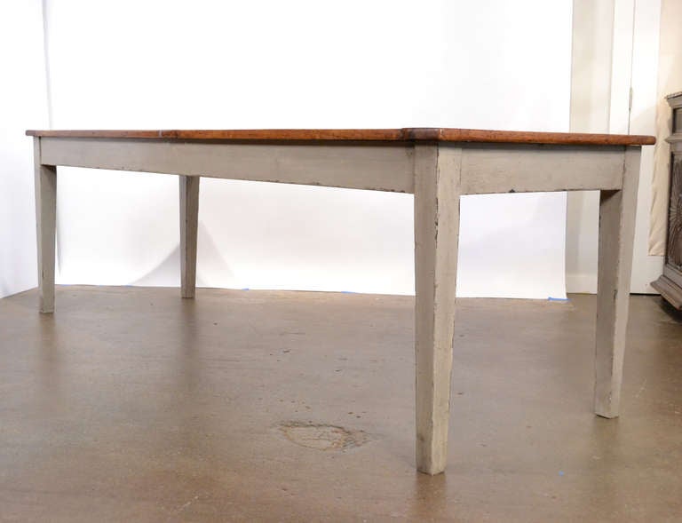 Long Antique Walnut Top French Farm Table In Good Condition In Austin, TX