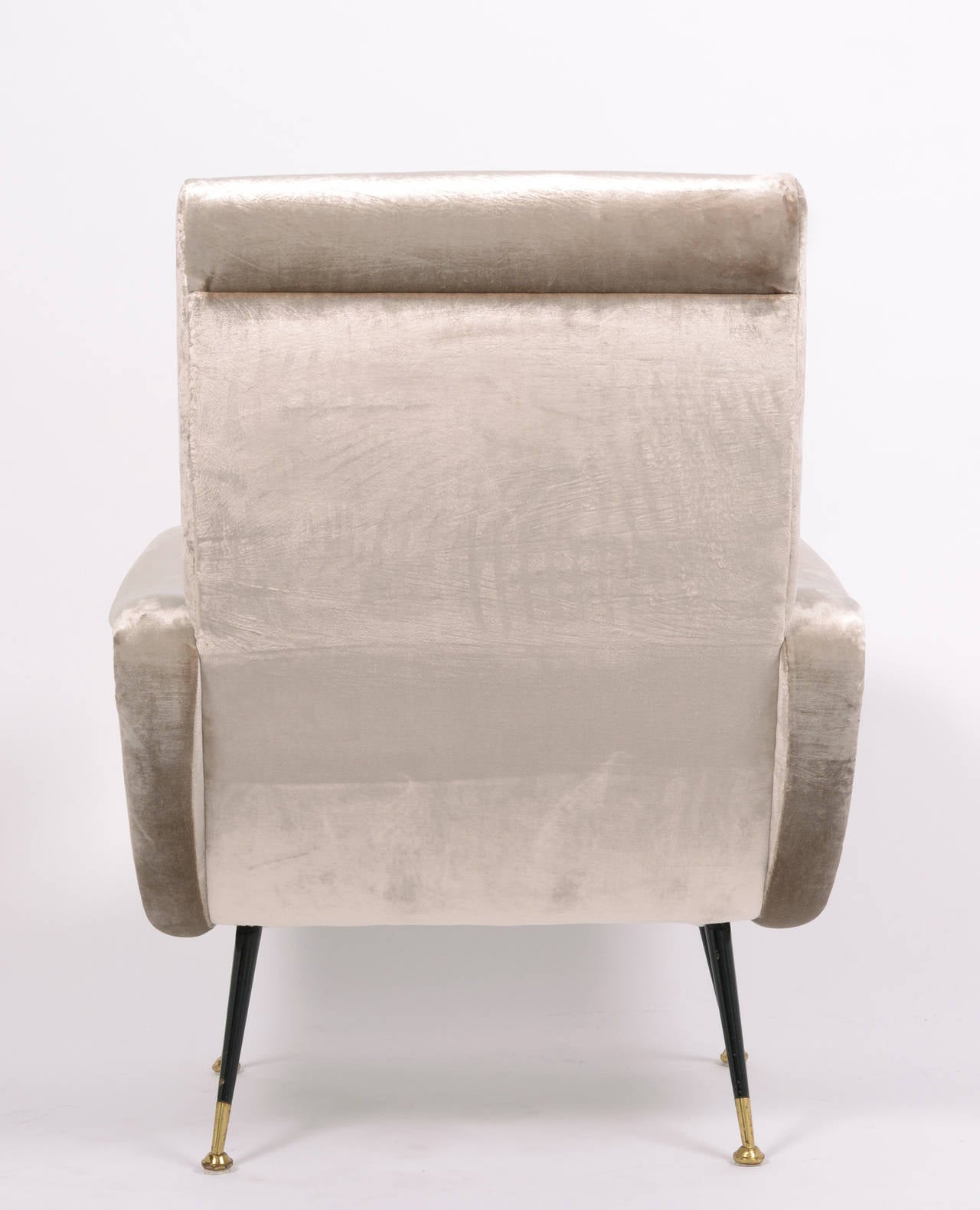 Brass Italian Mid-Century Modern Pair of Velvet Lounge Chairs