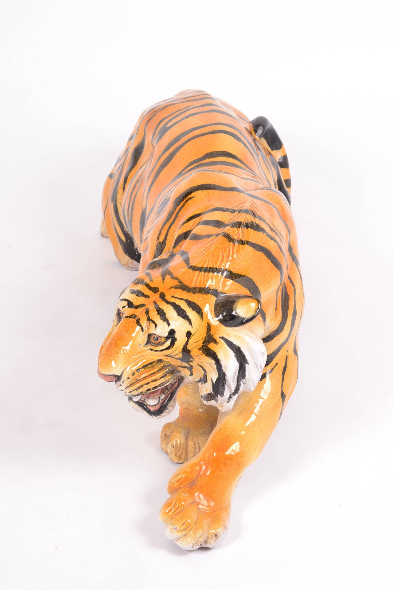 Polychromed Vintage Tiger Sculpture