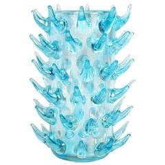 "Aquamarina" Murano Glass Vase, Signed Luigi Camozzo