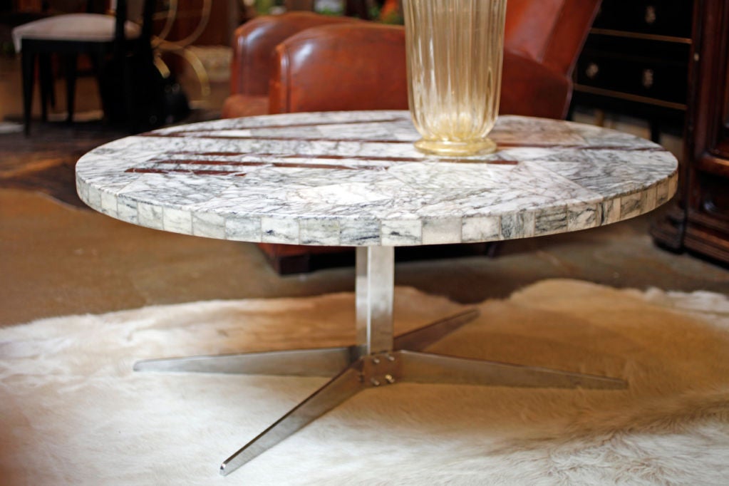 Italian Chrome and Marble Mosaic Coffee Table