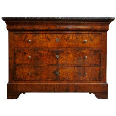Antique Louis Philippe Period Burled Walnut and Saint Anne Marble Chest