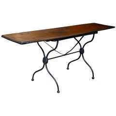 French Antique Forged Iron and Walnut Console Table