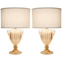 Pair of Murano "Avventurina" Glass Table Lamps