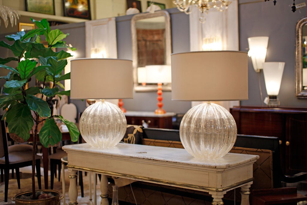 Pair of Murano "Pulegoso" Glass Globe Lamps