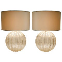 Pair of Murano "Pulegoso" Glass Globe Lamps