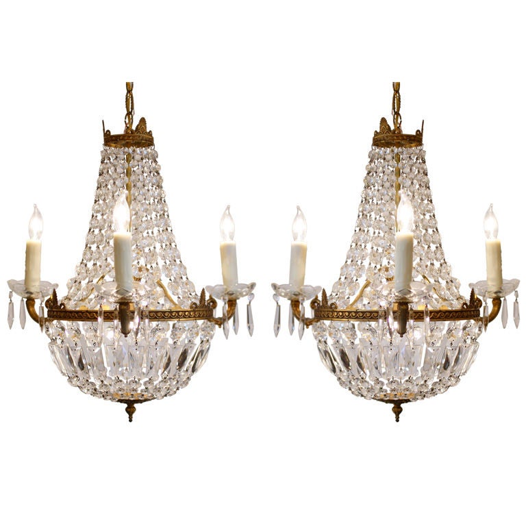 Pair of French Empire Crystal Chandeliers at 1stdibs