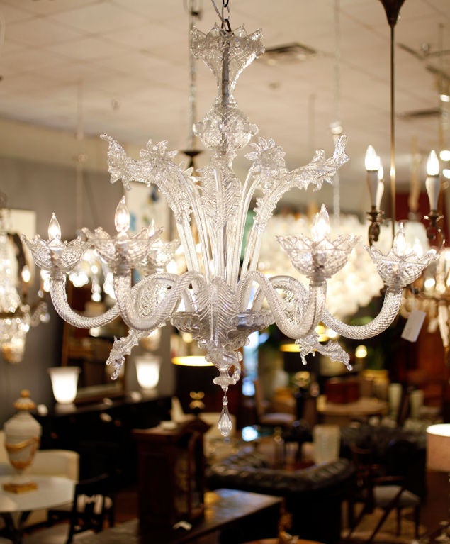 Antique blown glass crystal colored Murano chandelier. Wonderful proportions and quality.