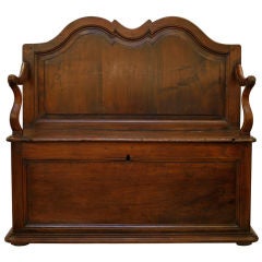 Vintage French Solid Walnut Trunk Bench