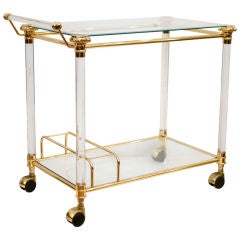 French Vintage Brass, Glass, and Lucite Bar Cart