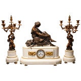Antique Magnificent French Marble and Bronze Mantle Clock