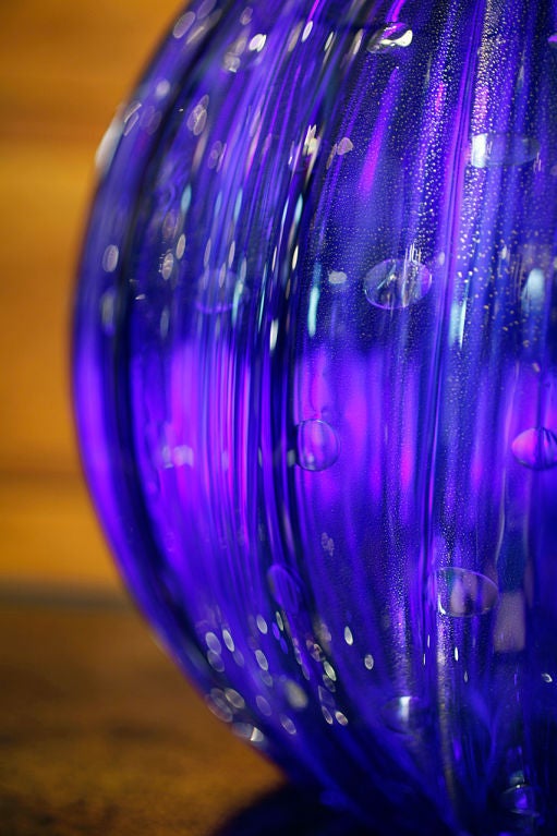 Contemporary Pair of Vintage Cobalt Blue Murano Glass Lamps For Sale