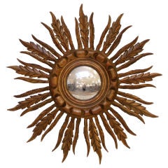 Vintage Gold Leaf Sunburst Convex Mirror