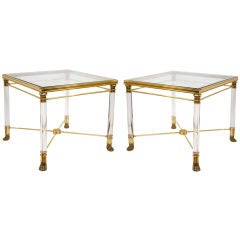 Faux Pair of Empire Style Lucite and Gilded Bronze Side Tables