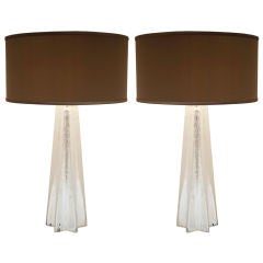 Shimmering Pair of Silver Leaf Murano "Pulegoso" Glass Lamps