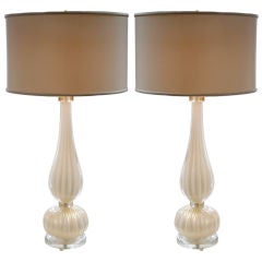 Gorgeous Pair of Murano Opaline Glass Lamps