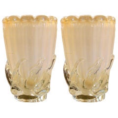 Spectacular Pair of Murano Glass Vases, Signed