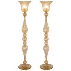 Pair of Murano Glass Floor Lamps by Seguso
