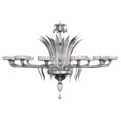 Vintage Grand Murano Smoked  Blown Glass Chandelier By Barbini