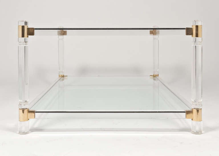 French Vintage Lucite & Brass Cocktail Table In Good Condition In Austin, TX