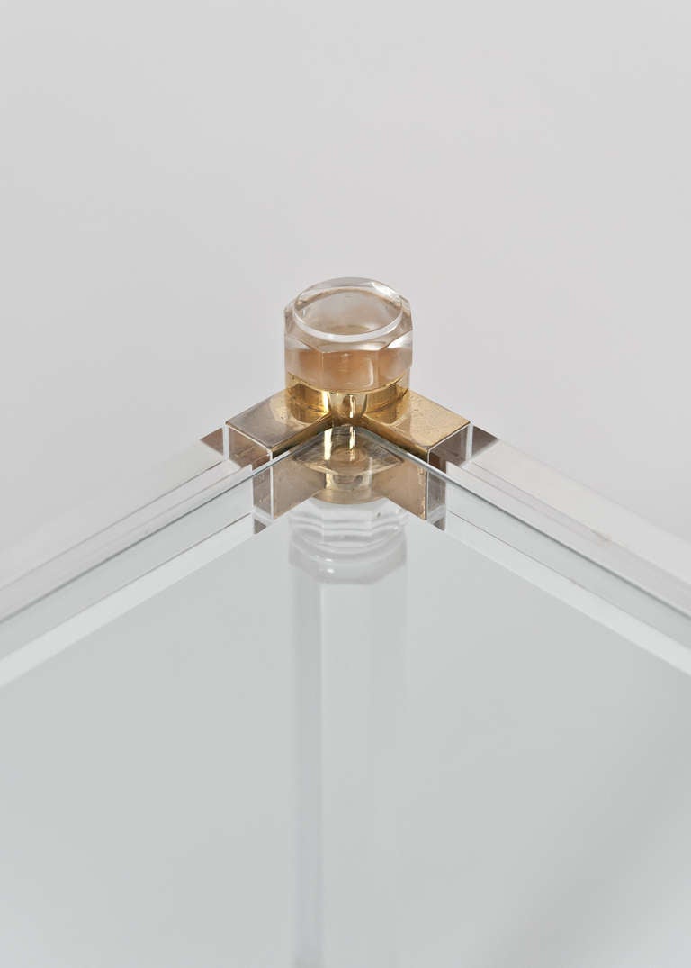 French Vintage Lucite & Brass Cocktail Table 1