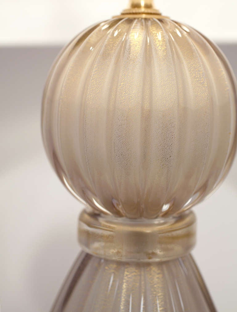 Italian Pair of Alexandrite Incamiciato Murano Glass Lamps
