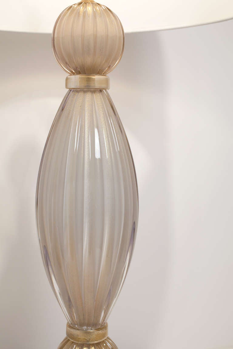 20th Century Pair of Alexandrite Incamiciato Murano Glass Lamps
