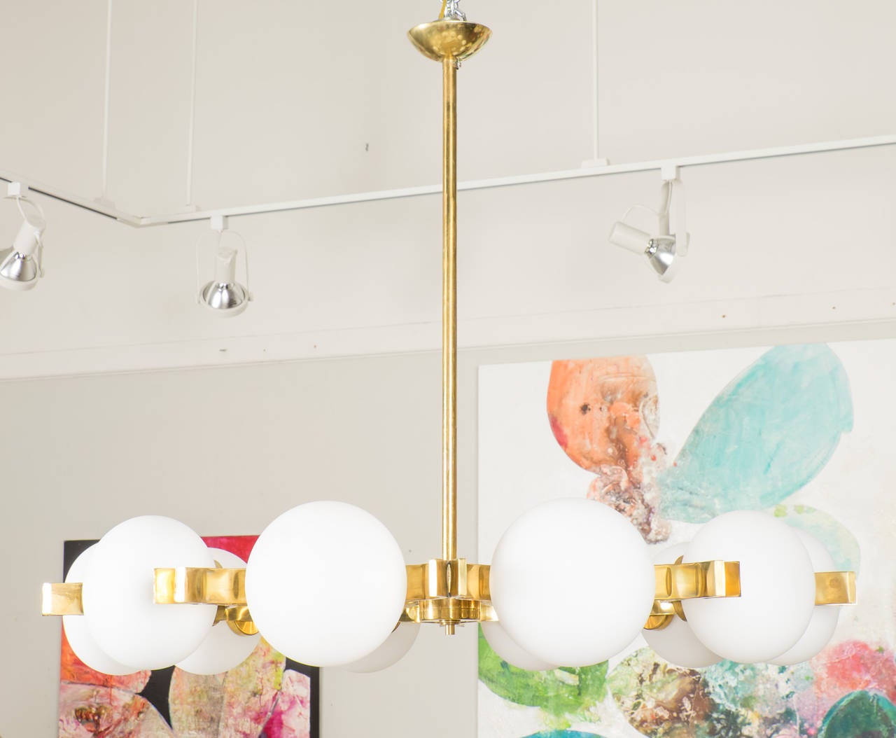 Mid-Century Modern Stunning Vintage Murano Glass and Brass Chandelier For Sale