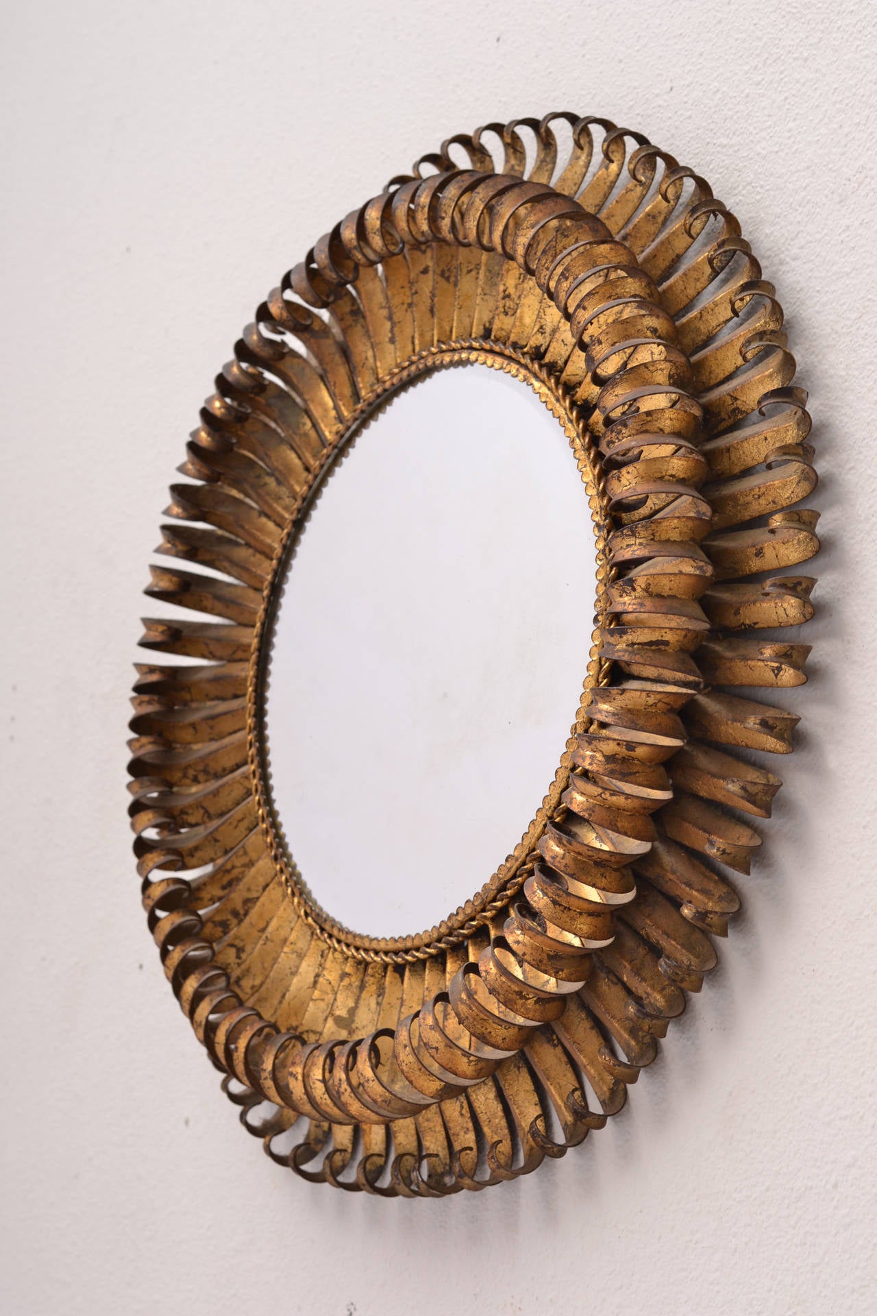 Mid-Century Modern Vintage Gold Leafed Iron Sunburst Mirror