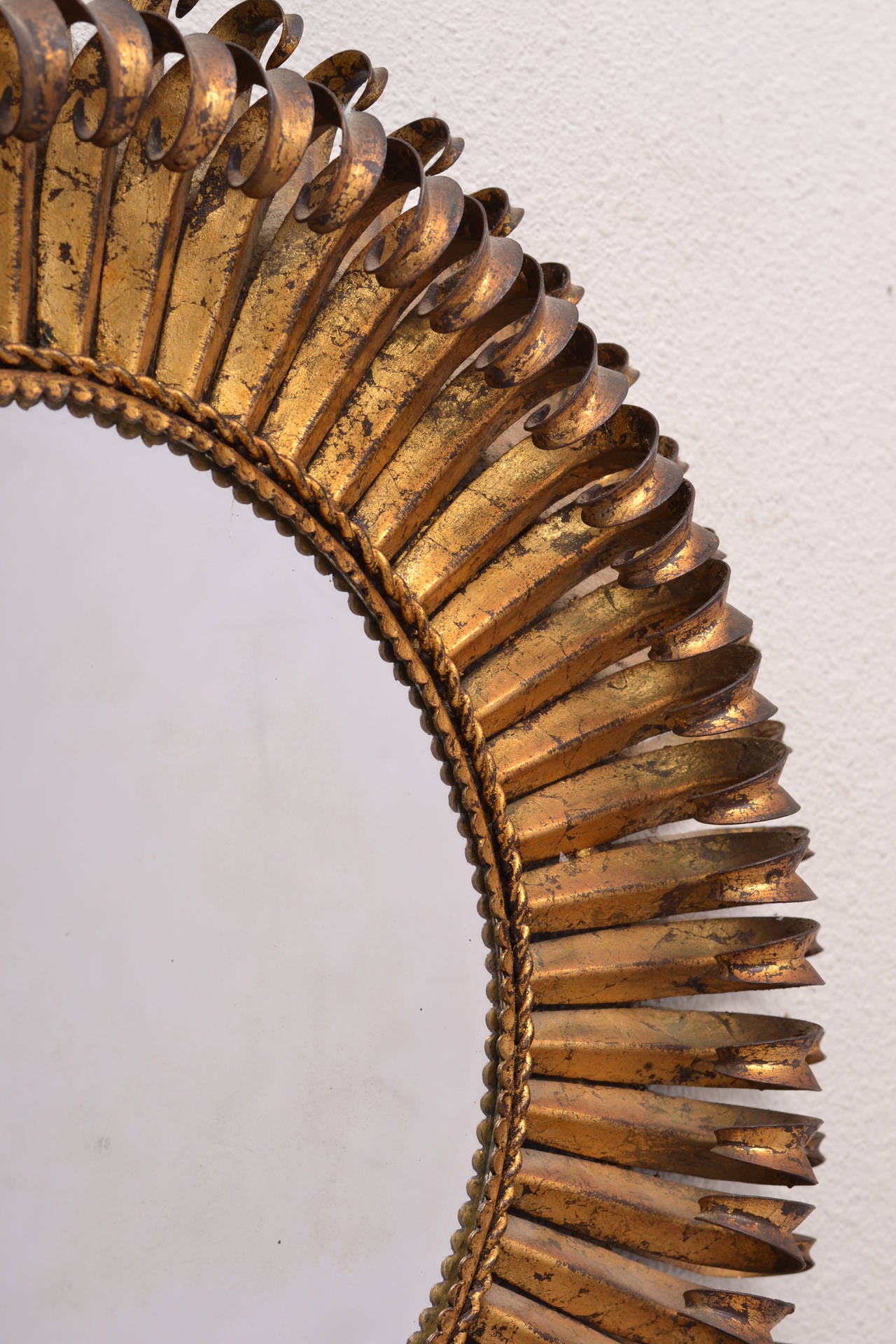 Vintage Gold Leafed Iron Sunburst Mirror In Good Condition In Austin, TX