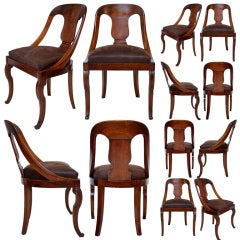 Antique Set of 12 French Restoration Period Mahogany Gondola Chairs