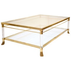 French Brass and Lucite Coffee Table