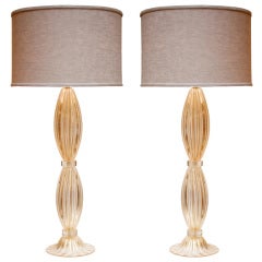 Pair of Murano "Avventurina" Glass Table Lamps