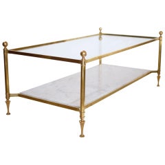 Neoclassic Brass and Carrara Marble Coffee Table