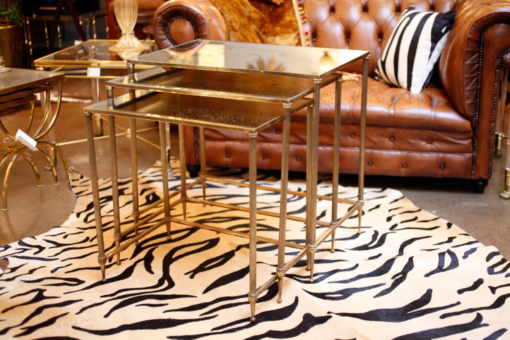Set of Antiqued Mirrored Glass Nesting Tables by Maison Baques at 1stDibs