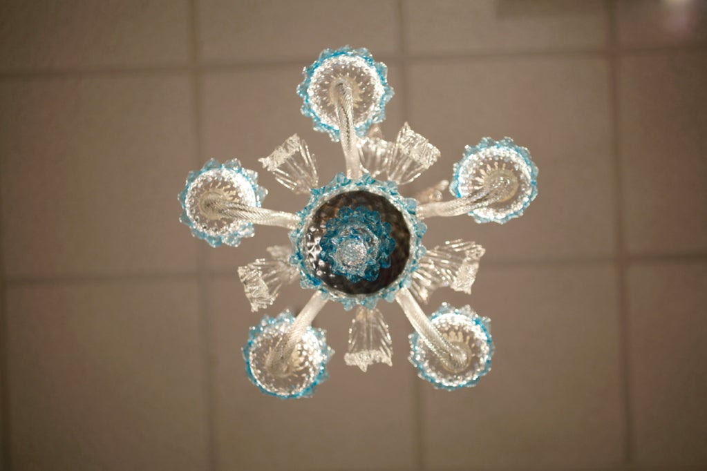 Celestial Blue and Crystal Murano Glass Chandelier 5