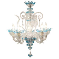 Celestial Blue and Crystal Murano Glass Chandelier
