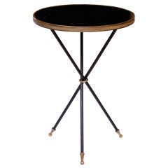 French Maison Bagues Brass and Lacquered Wood Tripod Table