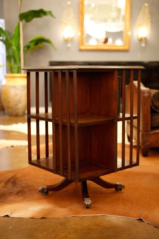 Solid Mahogany Revolving Bookcase on Casters In Good Condition In Austin, TX