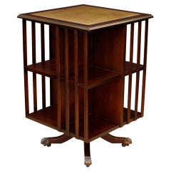 Antique Solid Mahogany Revolving Bookcase on Casters