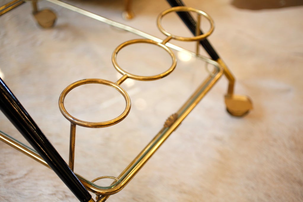 Italian Art Deco Brass Bar Cart by Cesare Lacca. 5