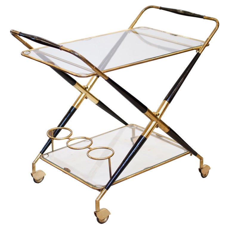 Italian Art Deco Brass Bar Cart by Cesare Lacca.